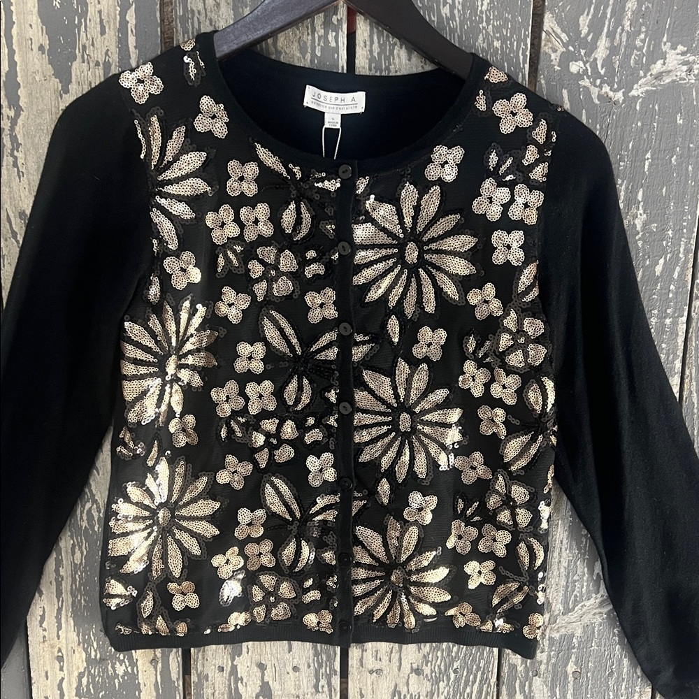 Joseph A. Button Down Sweater Gold  Embellishments Size S